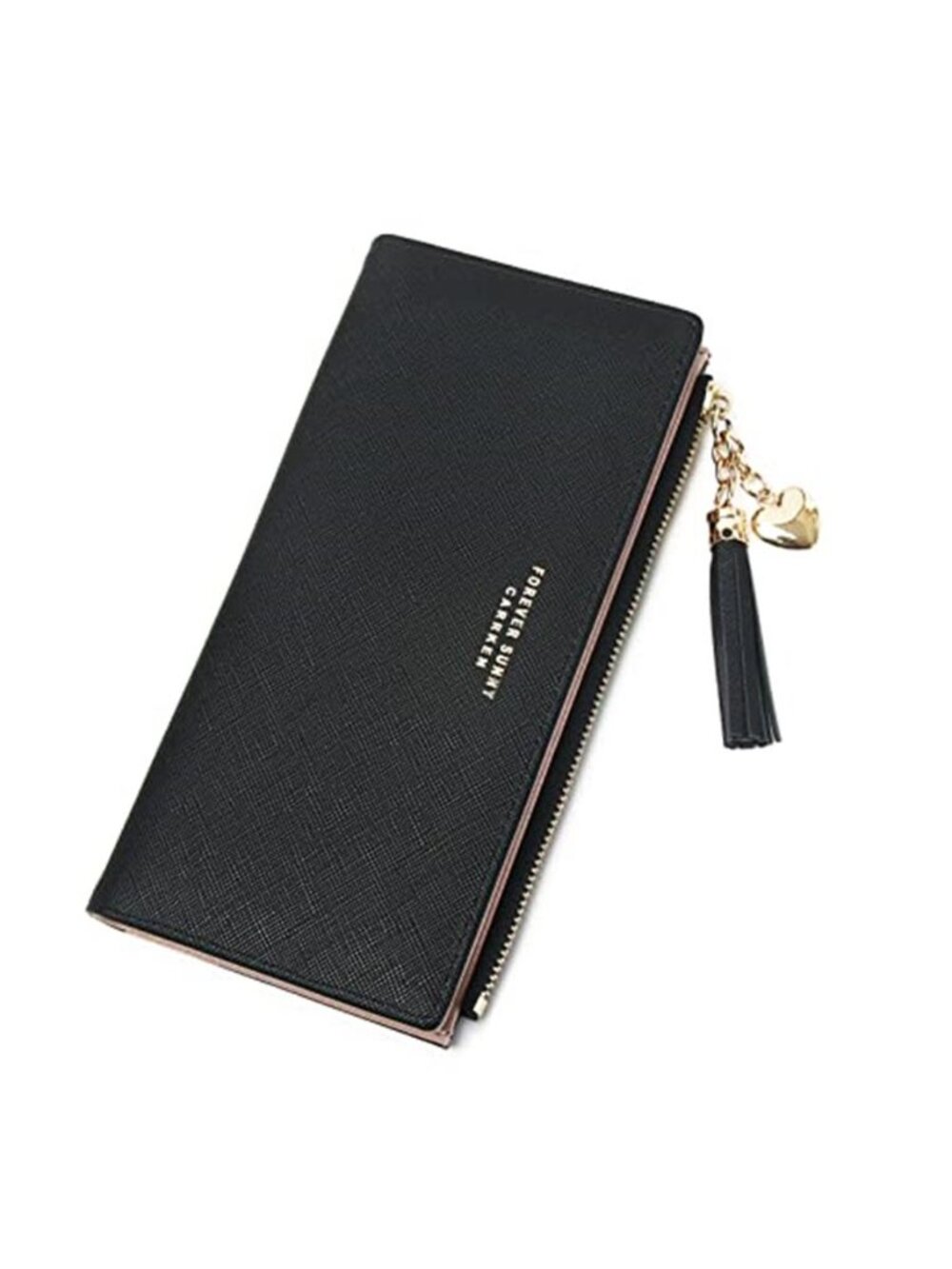 Leather Womens Wallet Slim Bifold Long Wallet Card Holder Zip Coin Clutch Black